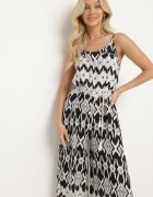 rosa Salopetă Negru-Alb din vâscoză cu bretele cu curea din material cu model geometric Vikie