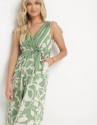 rosa Salopetă Petrecută Verde cu viscoză cu elastic în talie și curea din material Inatia