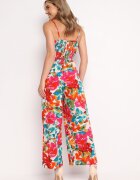 rosa Salopetă roșie de vară cu model floral Vekizo