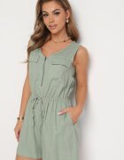 rosa Salopetă Verde Cambrată de bumbac cu elastic în talie cu fermoar Tennea