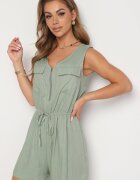 rosa Salopetă Verde Cambrată de bumbac cu elastic în talie cu fermoar Tennea