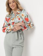 rosa Salopetă Verde deschis cu partea superioară tip cămașă cu imprimeu floral și curea legată Sorjana