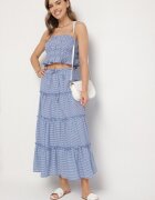 rosa Set Albastru Bumbac cu model Vichy Fustă și Top Frolira