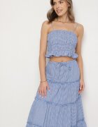 rosa Set Albastru Bumbac cu model Vichy Fustă și Top Frolira