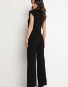 rosa Set Negru Vestă cu nasturi și Pantaloni drepți cu elastic în talie Anniola