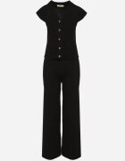 rosa Set Negru Vestă cu nasturi și Pantaloni drepți cu elastic în talie Anniola