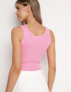 rosa Tank Top Roz cu Bordură Decorativă de Dantelă Aritvea