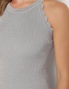 rosa Top Gri Reiat din Viscoză și Inserții Geometrice Vortirya