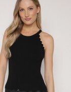 rosa Top Negru Clasic cu Material Reiat cu Viscoză și Finisaj Decorativ Grunvia