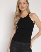 rosa Top Negru Clasic cu Material Reiat cu Viscoză și Finisaj Decorativ Grunvia
