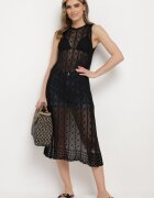 rosa Tunică Ajourată Neagră Boho fără mâneci Kimalia
