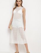 rosa Tunică Albă Ajurată Boho fără Mâneci Kimalia