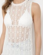 rosa Tunică Albă Ajurată Boho fără Mâneci Kimalia