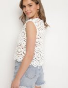 rosa Vestă Croșetată Albă din Bumbac cu Legătură Folicea