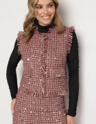 rosa Vestă Roz cu lână imitație de buzunare paiete și fir metalic Kesaltia