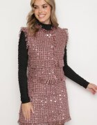 rosa Vestă Roz cu lână imitație de buzunare paiete și fir metalic Kesaltia