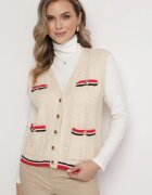 rosa Vestă Tricotată Bej cu Borduri Decorative și Textură Groasă Euferia
