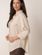 rosita Cămașă Casual din viscoză și in cu mâneci 3/4 imitație de in Bej