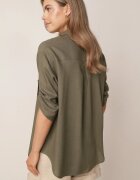 rosita Cămașă Casual din viscoză și in cu mâneci 3/4 imitație de in Verde închis