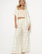 rosita Compleu Bej deschis cu In și Vâscoză Cămașă și Pantaloni cu Model Geometric Fevoline