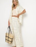 rosita Compleu Bej deschis cu In și Vâscoză Cămașă și Pantaloni cu Model Geometric Fevoline