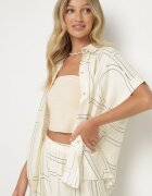 rosita Compleu Bej deschis cu In și Vâscoză Cămașă și Pantaloni cu Model Geometric Fevoline