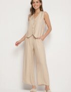 rosita Compleu de Costum Bej cu In Decorat cu Zirconii Vestă și Pantaloni Rederose