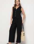 rosita Compleu negru tip costum cu in decorat cu zirconii Vestă și Pantaloni Rederose