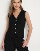 rosita Compleu negru tip costum cu in decorat cu zirconii Vestă și Pantaloni Rederose