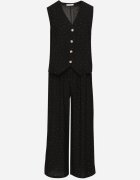rosita Compleu negru tip costum cu in decorat cu zirconii Vestă și Pantaloni Rederose