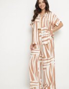 rosita Compleu Oversize Bej din In Cămașă cu Mânecă Scurtă și Pantaloni Largi Mirolena