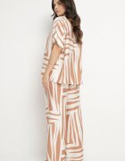 rosita Compleu Oversize Bej din In Cămașă cu Mânecă Scurtă și Pantaloni Largi Mirolena