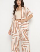 rosita Compleu Oversize Bej din In Cămașă cu Mânecă Scurtă și Pantaloni Largi Mirolena