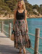 rosita Fustă Bej-Neagră din Viscoză cu model Paisley Ellishea