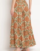 rosita Pantaloni larghi Verde-Portocalii din viscoză cu talie înaltă cu imprimeu ornamental Zlamelia