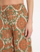rosita Pantaloni larghi Verde-Portocalii din viscoză cu talie înaltă cu imprimeu ornamental Zlamelia