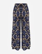 rosita Pantaloni Negru-Bleumarin Largi din Vâscoză cu Talie Înaltă cu Imprimeu Ornamental Zlamelia