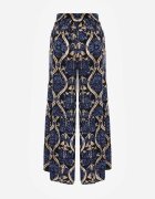 rosita Pantaloni Negru-Bleumarin Largi din Vâscoză cu Talie Înaltă cu Imprimeu Ornamental Zlamelia