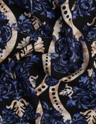 rosita Pantaloni Negru-Bleumarin Largi din Vâscoză cu Talie Înaltă cu Imprimeu Ornamental Zlamelia