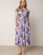 rosita Rochie Albastru-Alb din Vâscoză Midi cu Volane și Imprimeu Floral Exordia