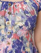 rosita Rochie Albastru-Alb din Vâscoză Midi cu Volane și Imprimeu Floral Exordia