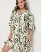 rosita Rochie Evazată Verde-bej din in cu imprimeu metalic Filasenia