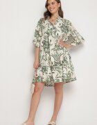 rosita Rochie Evazată Verde-bej din in cu imprimeu metalic Filasenia