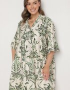 rosita Rochie Evazată Verde-bej din in cu imprimeu metalic Filasenia