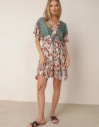 rosita Rochie Mini Alb-Verde din Viscoză cu Elastic în Talie cu Volănaș Hypalina
