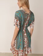 rosita Rochie Mini Alb-Verde din Viscoză cu Elastic în Talie cu Volănaș Hypalina