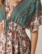 rosita Rochie Mini Alb-Verde din Viscoză cu Elastic în Talie cu Volănaș Hypalina