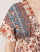 rosita Rochie Mini Bej-Bleumarin din Viscoză cu Elastice în Talie cu Volan Hypalina
