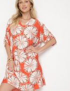 rosita Rochie Portocalie Dreaptă din in și viscoză cu imprimeu floral Rinosea