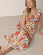 rosita Rochie Roz-Bej de Viscoză Midi cu Volănaș și Imprimeu Floral Exordia